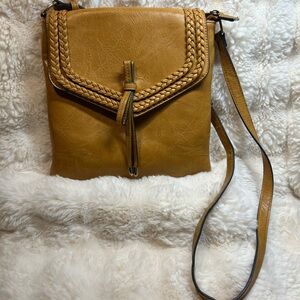 Anthropologie Tan Crossbody Bag with Braided Trim